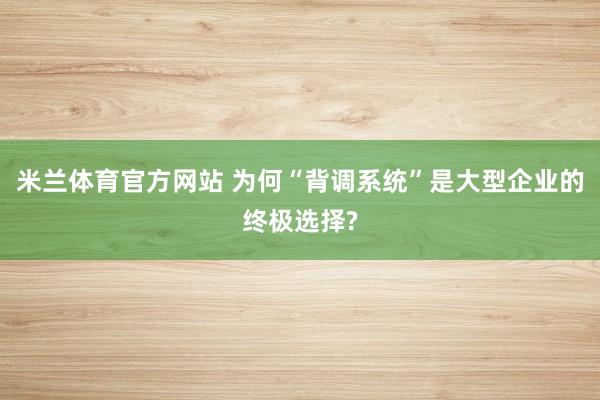 米兰体育官方网站 为何“背调系统”是大型企业的终极选择?