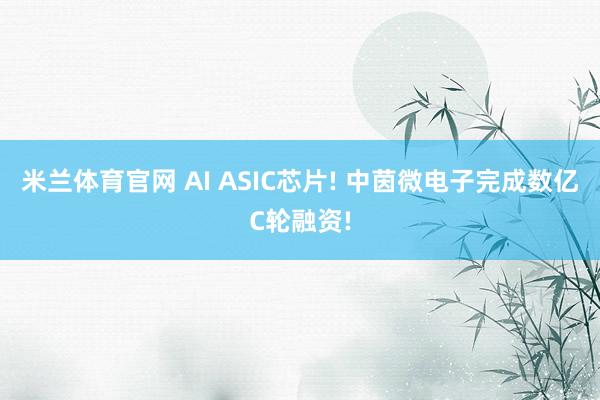 米兰体育官网 AI ASIC芯片! 中茵微电子完成数亿C轮融资!