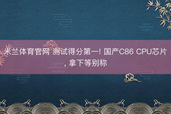 米兰体育官网 测试得分第一! 国产C86 CPU芯片， 拿下等别称